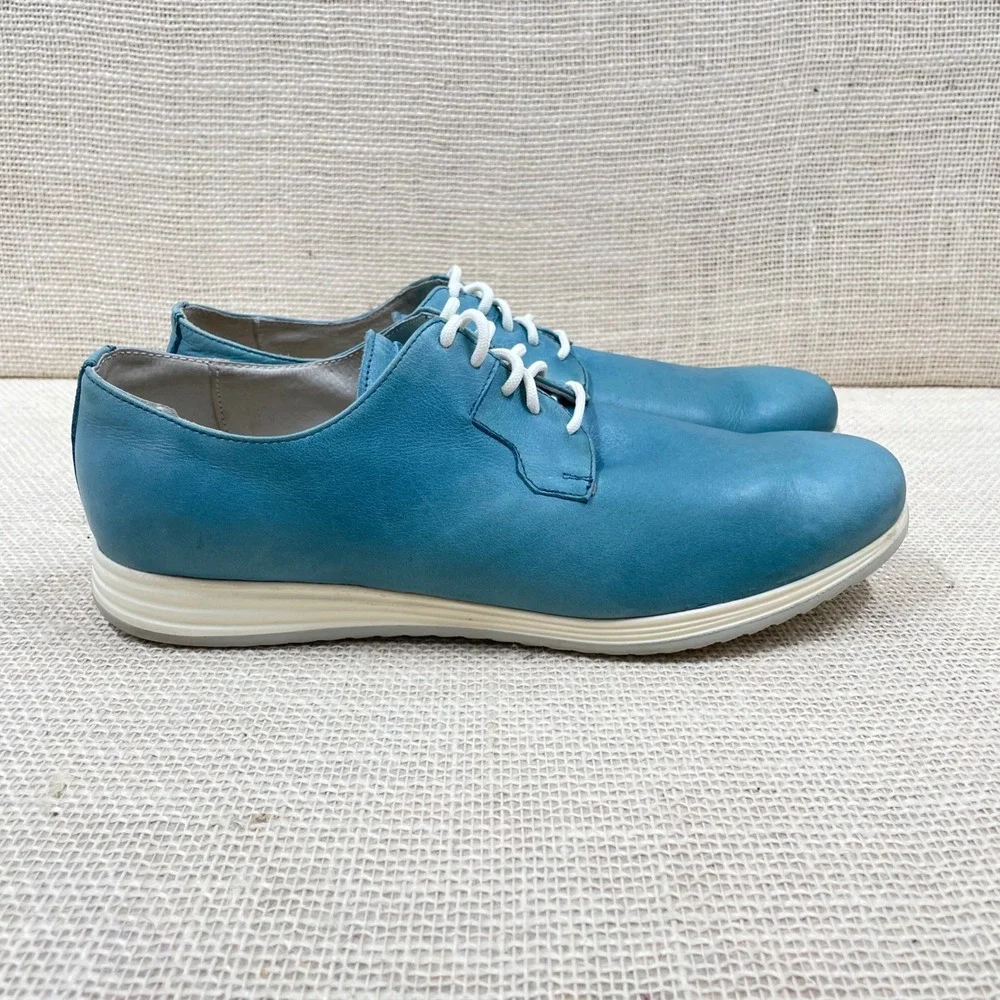 Aston Martin Wing Logo Leather Lace Up Oxford Shoes Teal Blue‎ Mens Sz 42 US 9.5